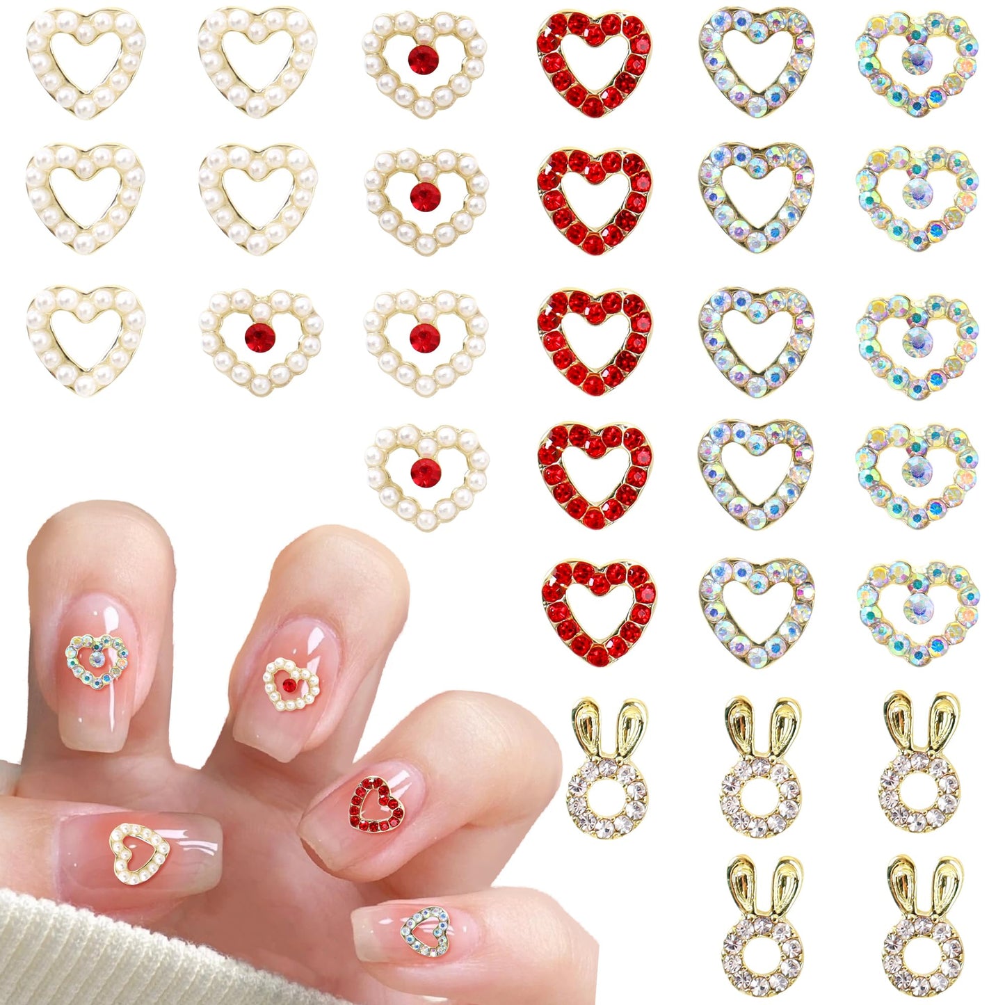 Assorted Rhinestone Heart Nail Charms